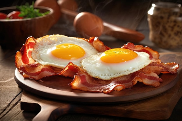 Breakfast bacon eggs and bread