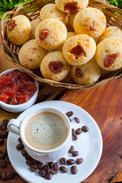 Breakfast brazilian snack, traditional cheese bread from minas gerais - pao de queijo