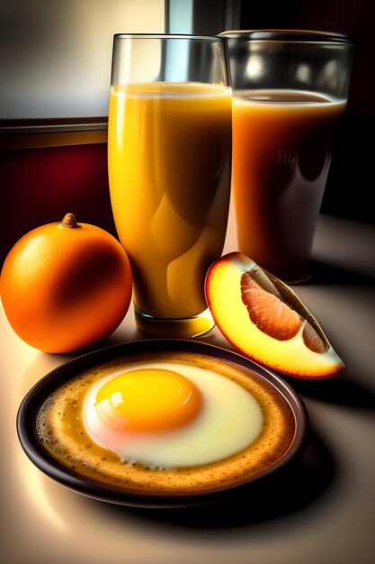Breakfast brunch still life eggs orange juice country meal sunflowers and coffee in the morning