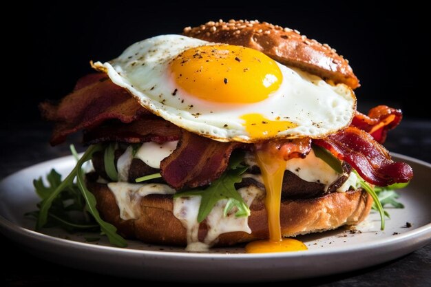 Premium Photo | Breakfast Burger with Fried Egg and Bacon