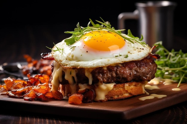 Breakfast Burger with Hash Browns and Fried Egg