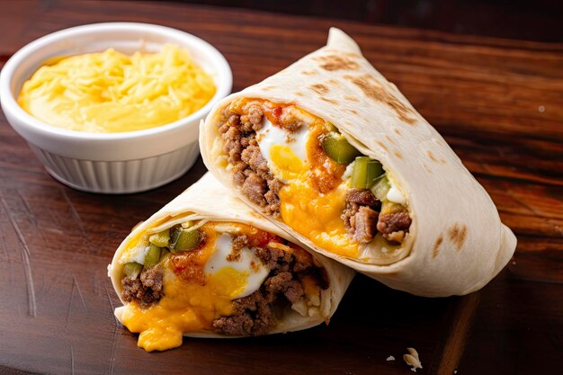 Premium AI Image | Breakfast burrito with sausage eggs hashbrown and