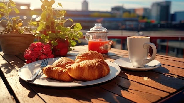 Завтрак в кафе стол с видом и великолепная еда высококачественная иллюстрация