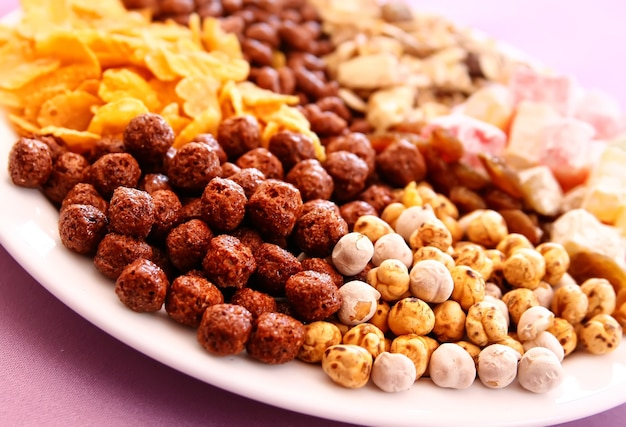 Breakfast Cereal on a plate. Closeup