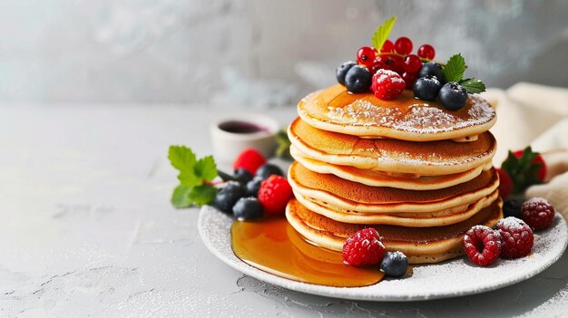 写真 新鮮なパンケーキとベリーで作られた朝食