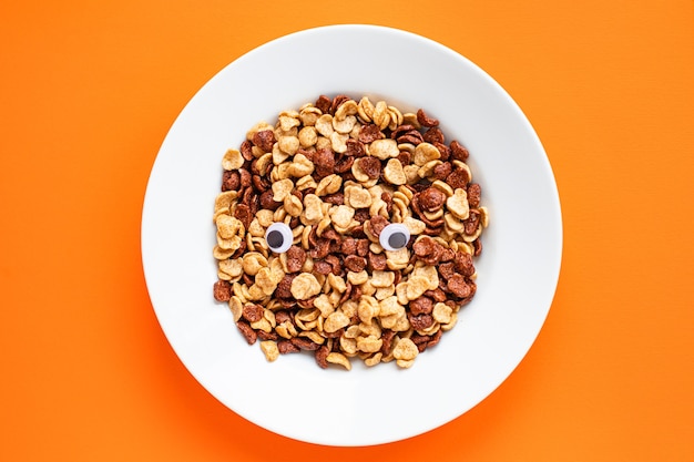 Photo breakfast cornflakes on a plate ready to eat