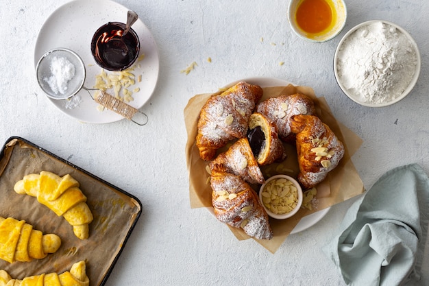 Breakfast croissant with chocolate