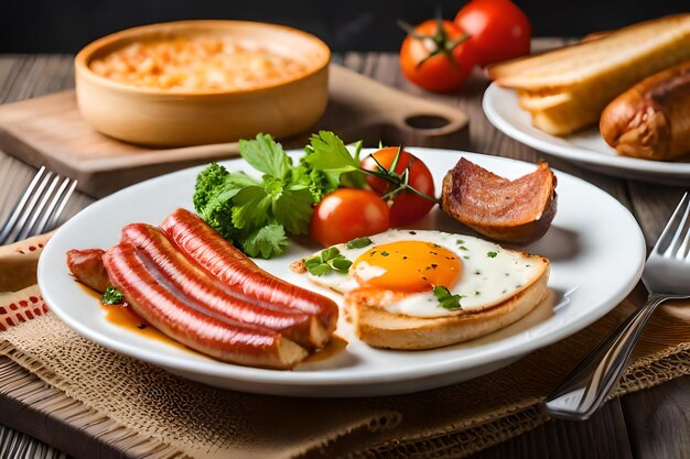 Photo a breakfast of eggs, bacon, and eggs on a plate.