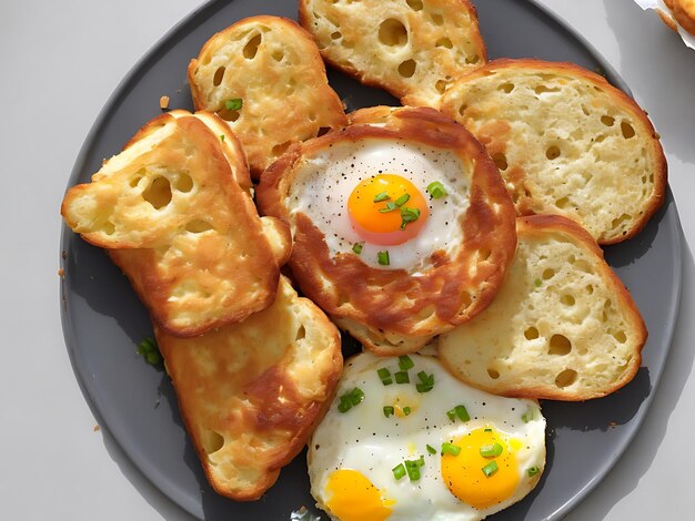 Foto colazione uova fritte con pane al formaggio