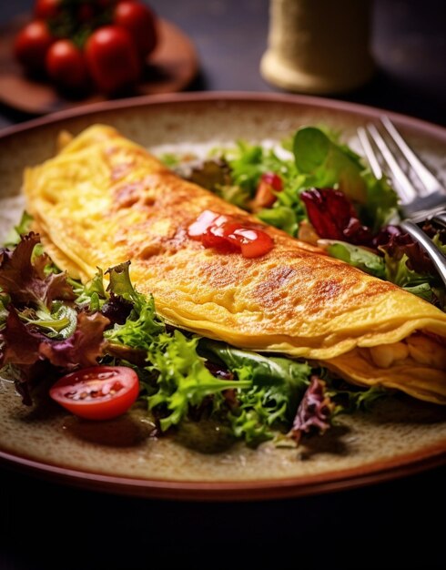 Breakfast Frittata italian omelet Omelette with tomatoes arugula and soft cheese Cof Generative AI