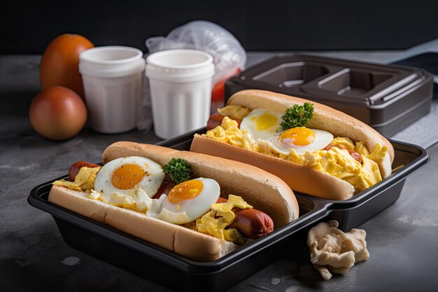 Завтрак на ходу с яйцами для хот-догов и картофельными оладьями