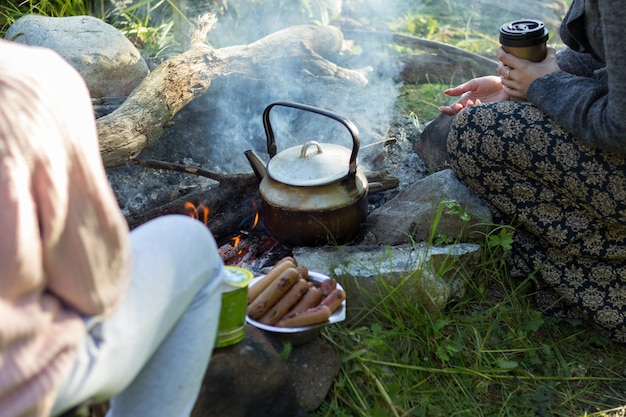 breakfast on the hike next to the fire