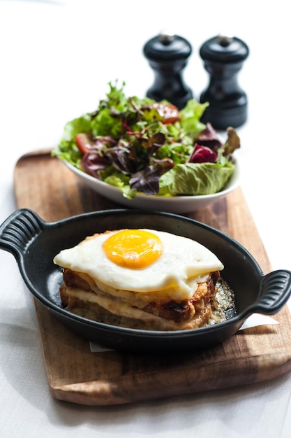 Breakfast menu with beautiful fried eggs and bread