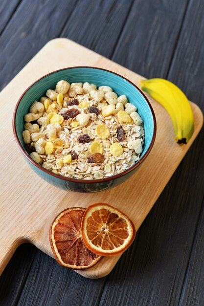 Breakfast muesli in a plate for diet and health