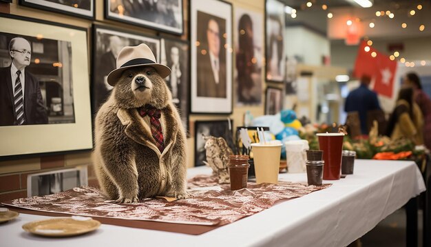 Foto colazione o pancake evento di alimentazione il groundhog day mostrando famiglie e amici riuniti