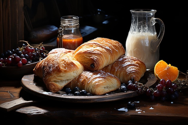 Breakfast Pastries with Fruity Spread on Rustic Surface