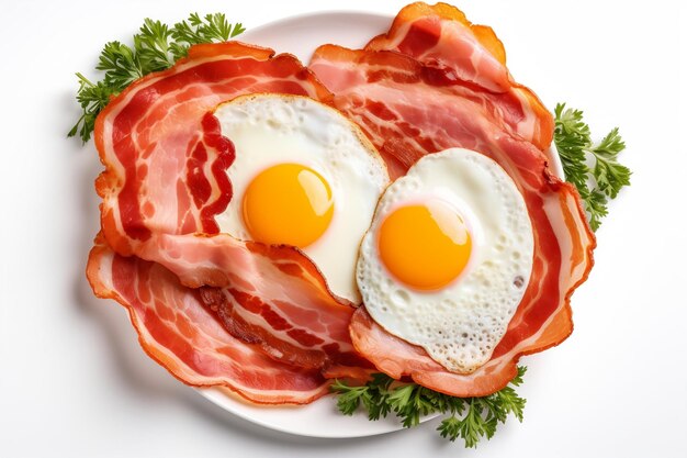 Breakfast Perfection Isolated Eggs and Bacon on White Background Generative Ai