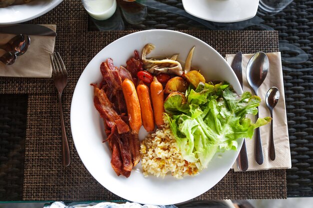 Breakfast on a plate at the hotel