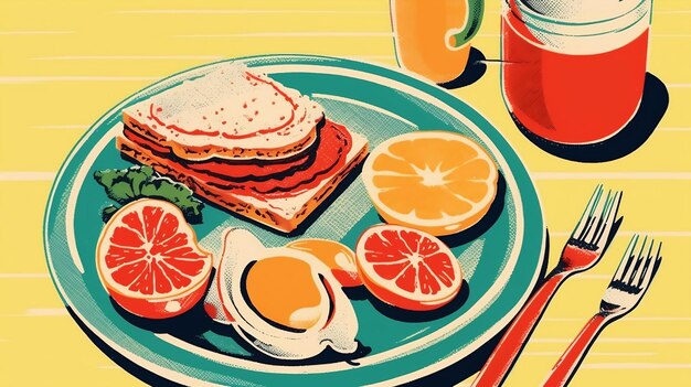 Breakfast Risograph AI Genenrated Art