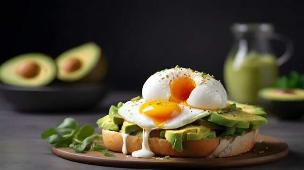 Photo a breakfast sandwich with an egg and avocado on it