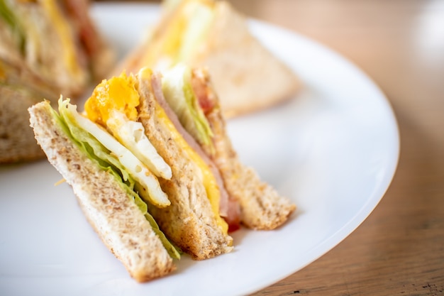 Breakfast set of club sandwiches.