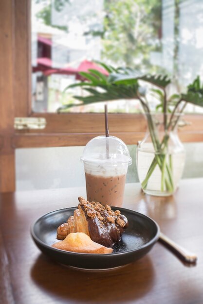 Breakfast set of coffee drink and homemade bakery