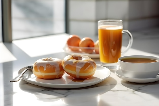 Breakfast set with donuts