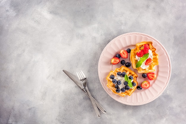 breakfast table setting Sweet Belgian waffles