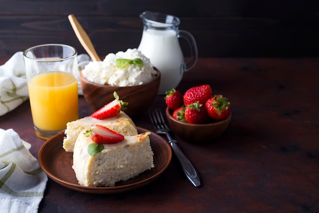 Breakfast table with healthy tasty ingredients.