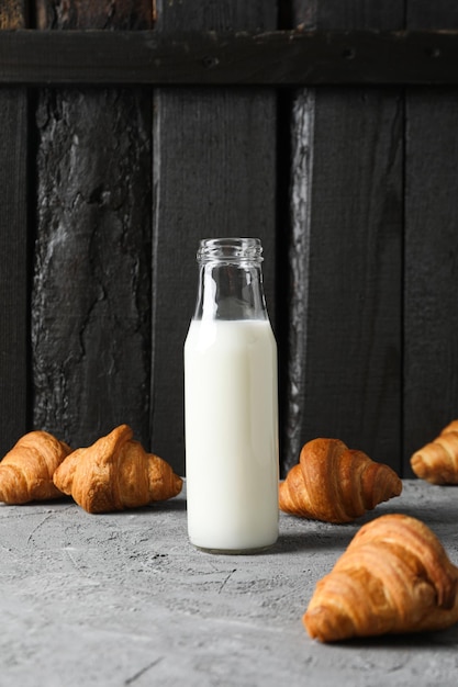 Breakfast tasty food concept milk with bakery products