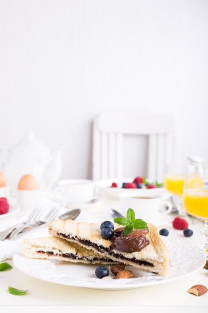 Breakfast toast with chocolate nut paste