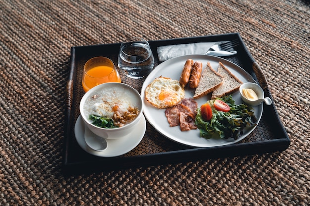 Breakfast in a tray at the hotel,my breakfast