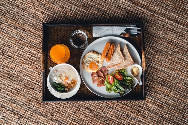 Breakfast in a tray at the hotel,my breakfast