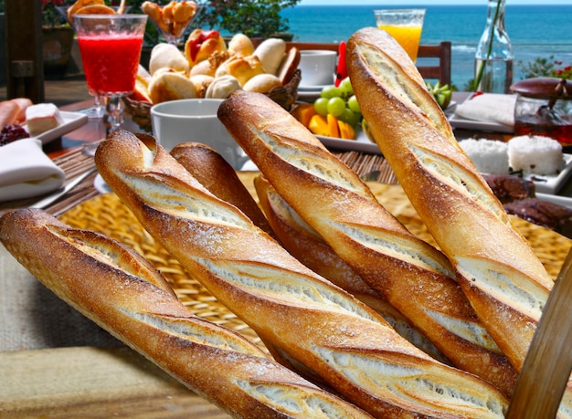 Breakfast with baguette Italian food