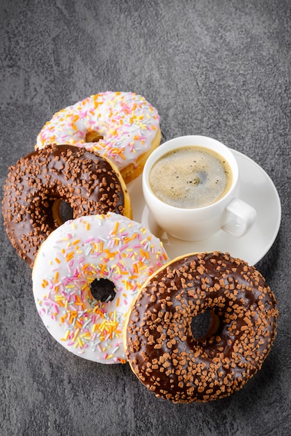 Breakfast with coffee and donuts