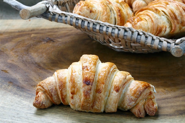 Breakfast with croissant and black coffee