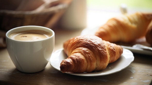 Breakfast with croissant Illustration AI Generative