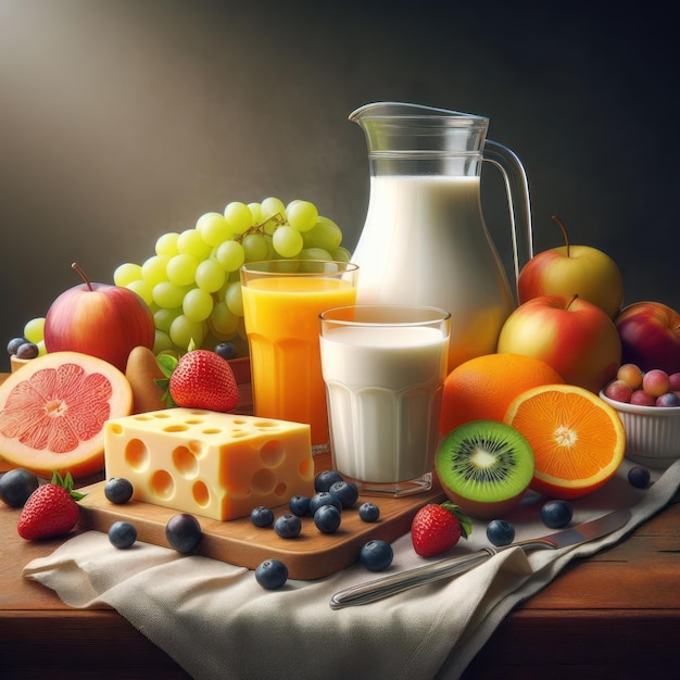 Photo breakfast with dairy products and fruits