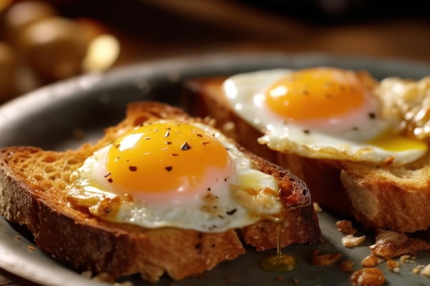 Завтрак с вкусными жареными яйцами, украшенными нарезанными помидорами.