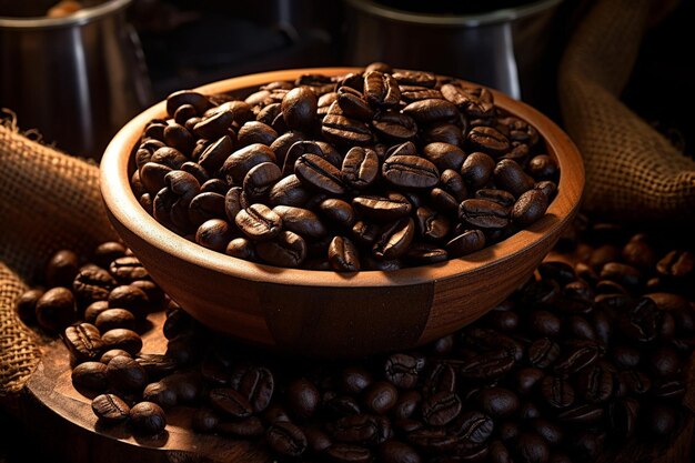 Photo breakfast with a delicious touch roasted coffee beans