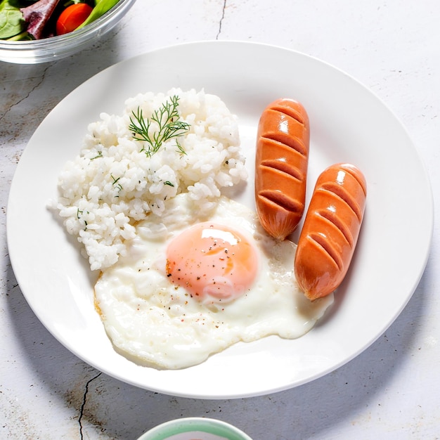 Фото Завтрак с яйцом и сосисками