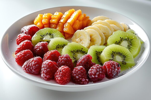 Photo breakfast with a fresh fruits bowl advertising food photography