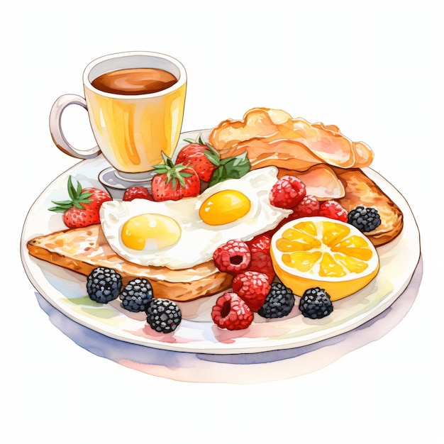 breakfast with fried eggs and coffee