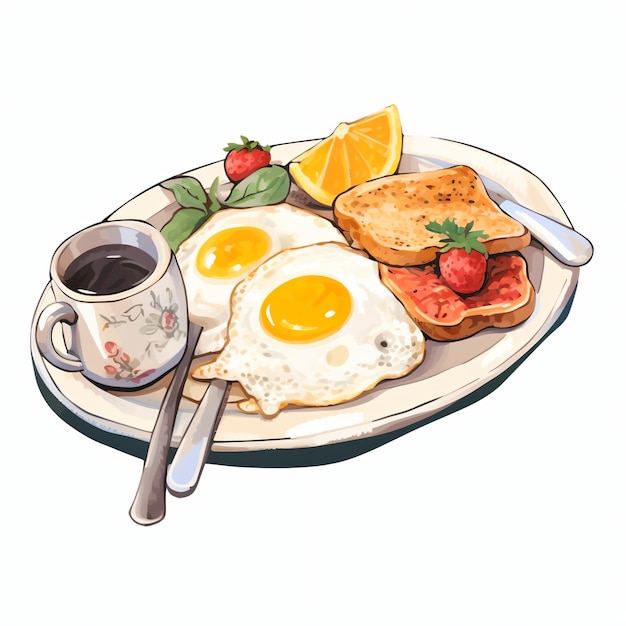 breakfast with fried eggs and coffee