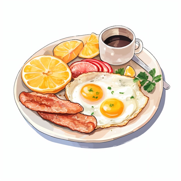 breakfast with fried eggs and coffee