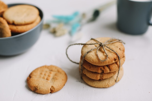 Breakfast with handmade oatmeal cookies and a glass of milk