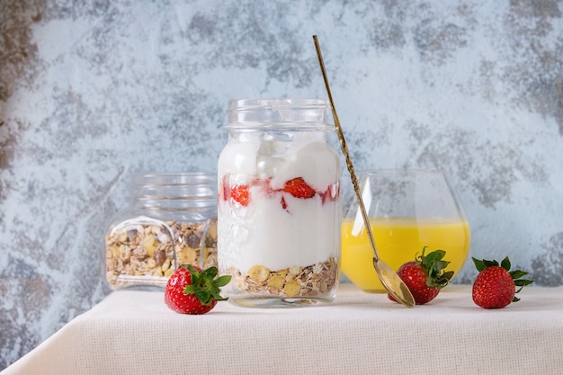 Breakfast with muesli and yoghurt