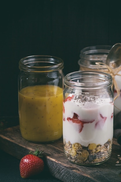 Breakfast with muesli and yoghurt