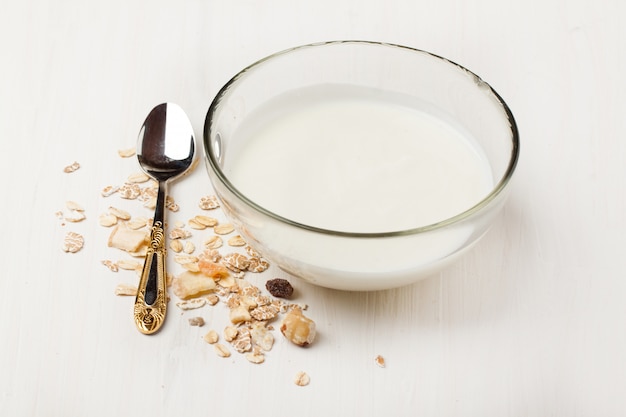 Breakfast with yoghurt and muesli