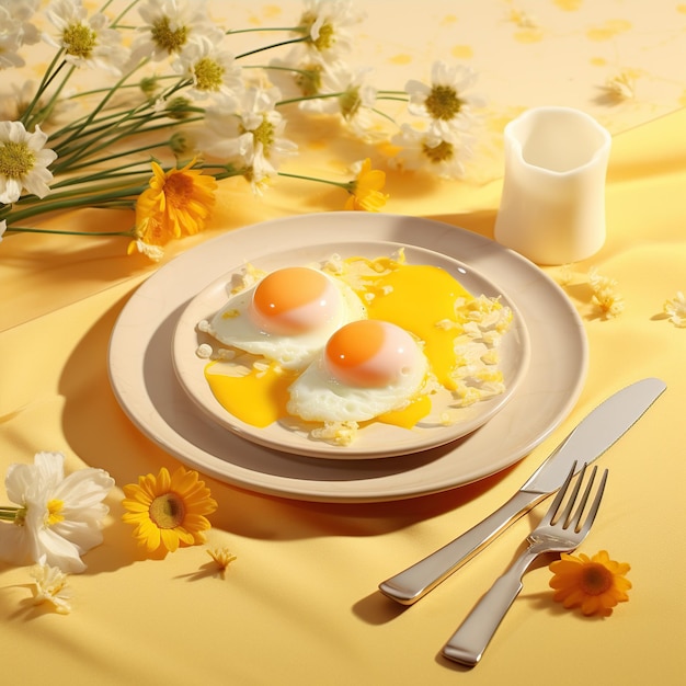 завтрак желтый и белый омлет на желтом
